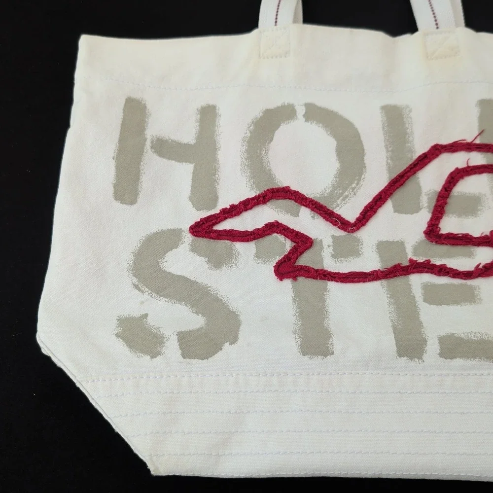 Y2K Hollister Canvas‎ Tote Bag Embroidered Beach Maroon White